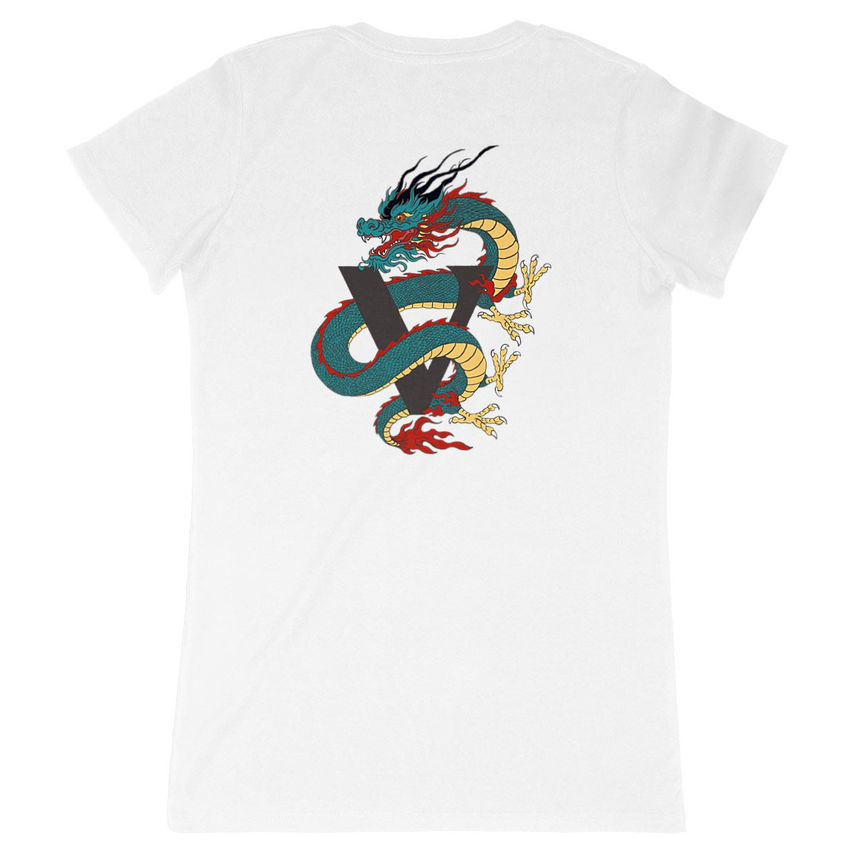 T-shirt blanc, femme, made in France, design dragon japonais