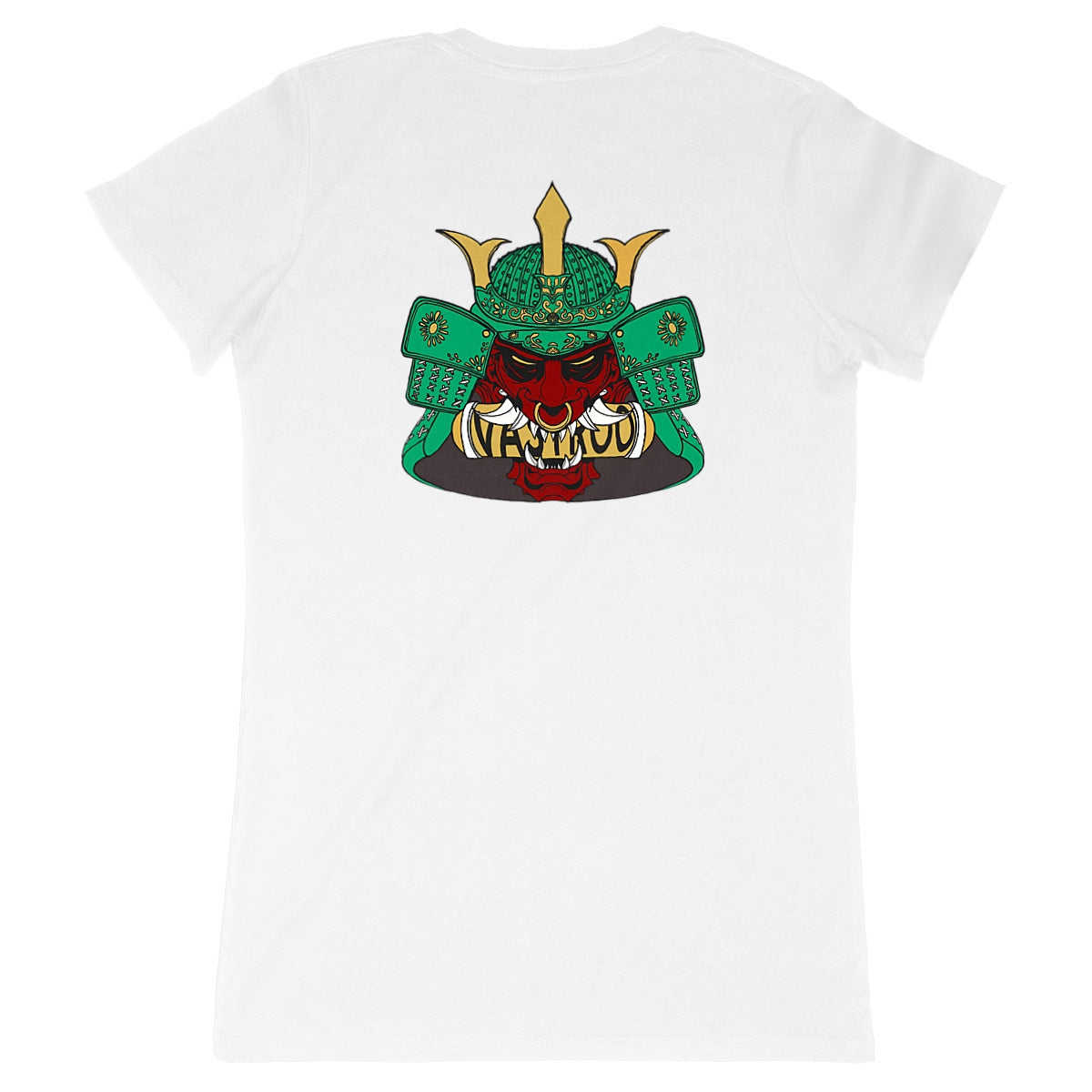 T-shirt blanc, femme, made in France, design oni samouraï japonais