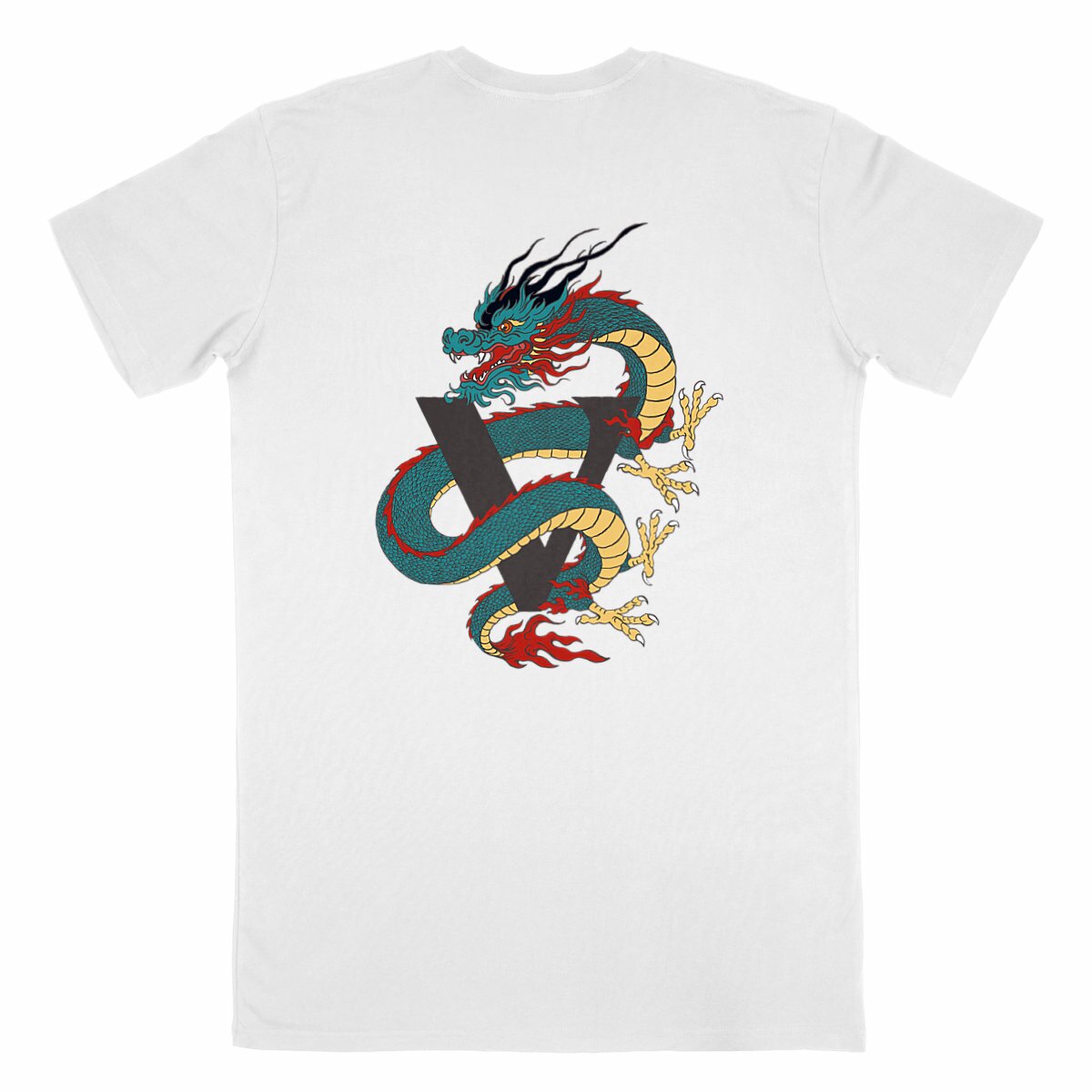 T-shirt blanc homme, made in France avec design dragon japonais