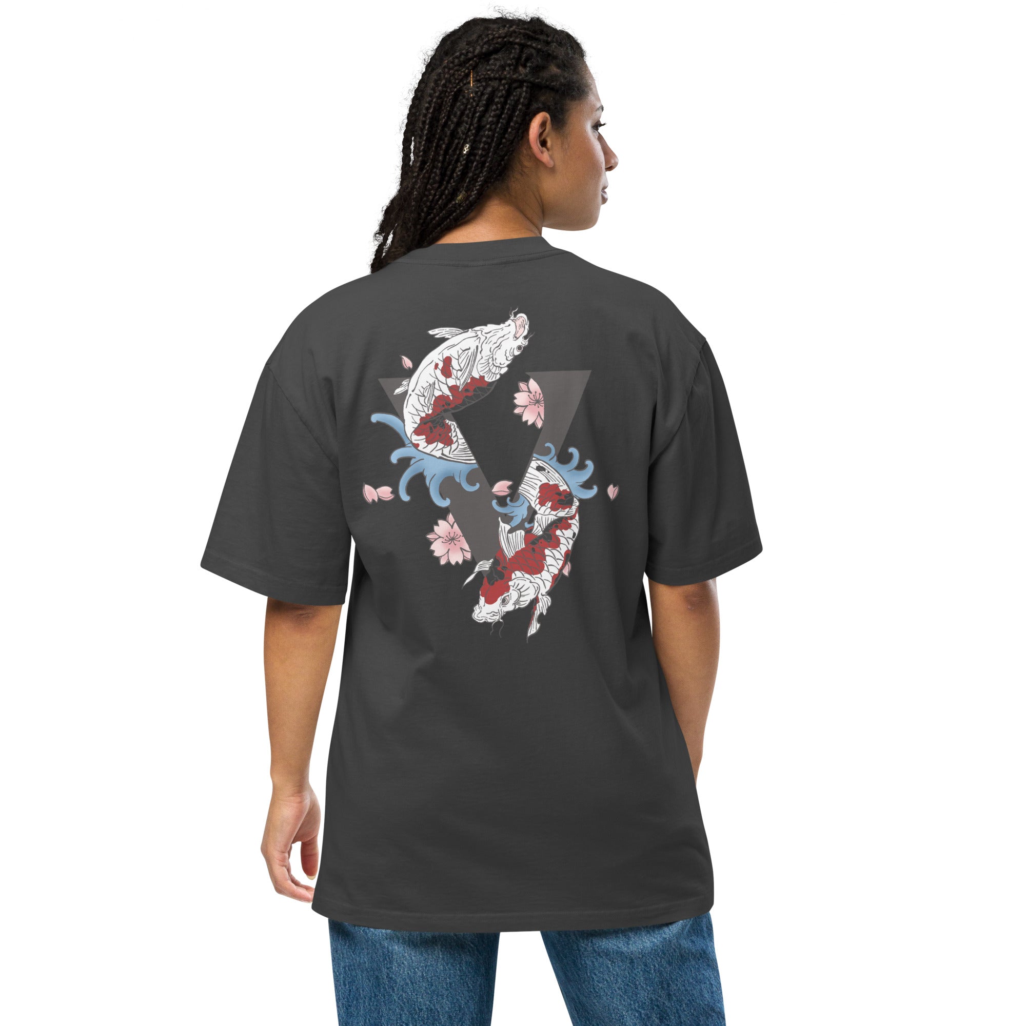 T-shirt over size noir avec design Koi, Japon