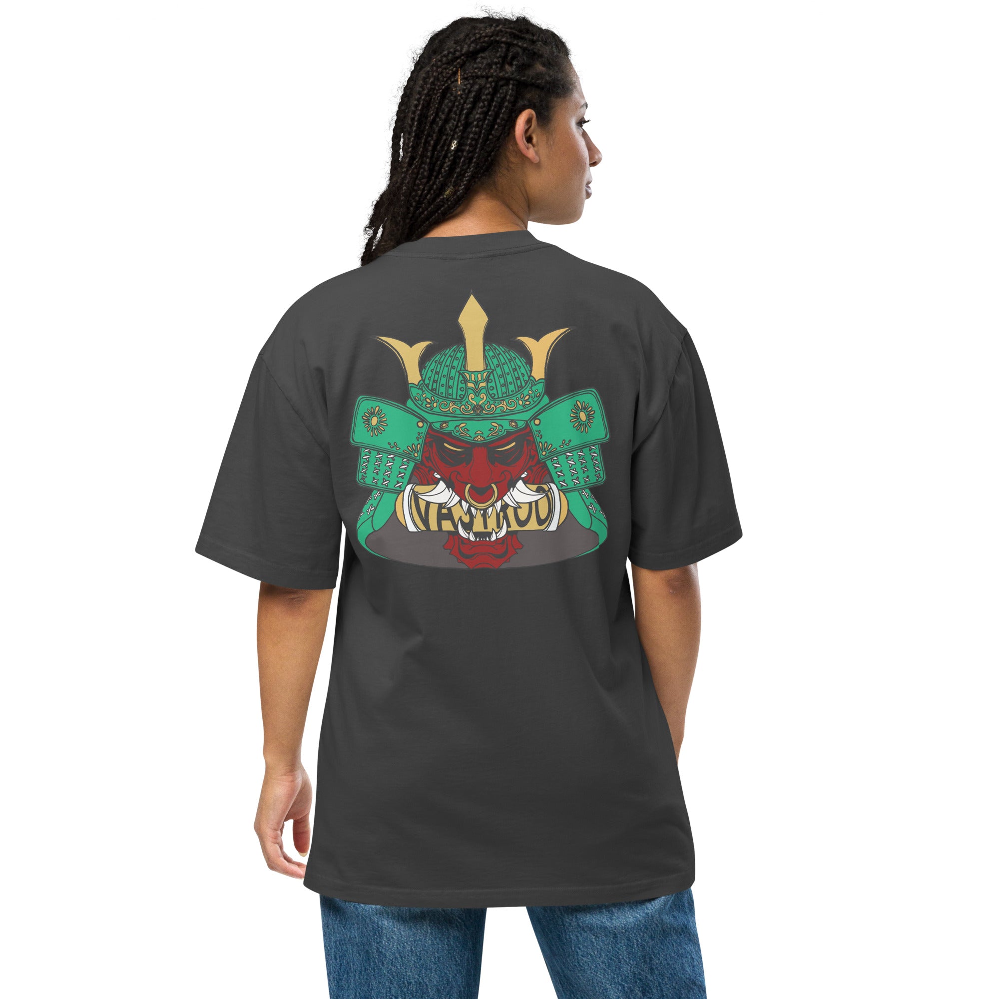T-shirt over size noir avec design oni samouraï, Japon