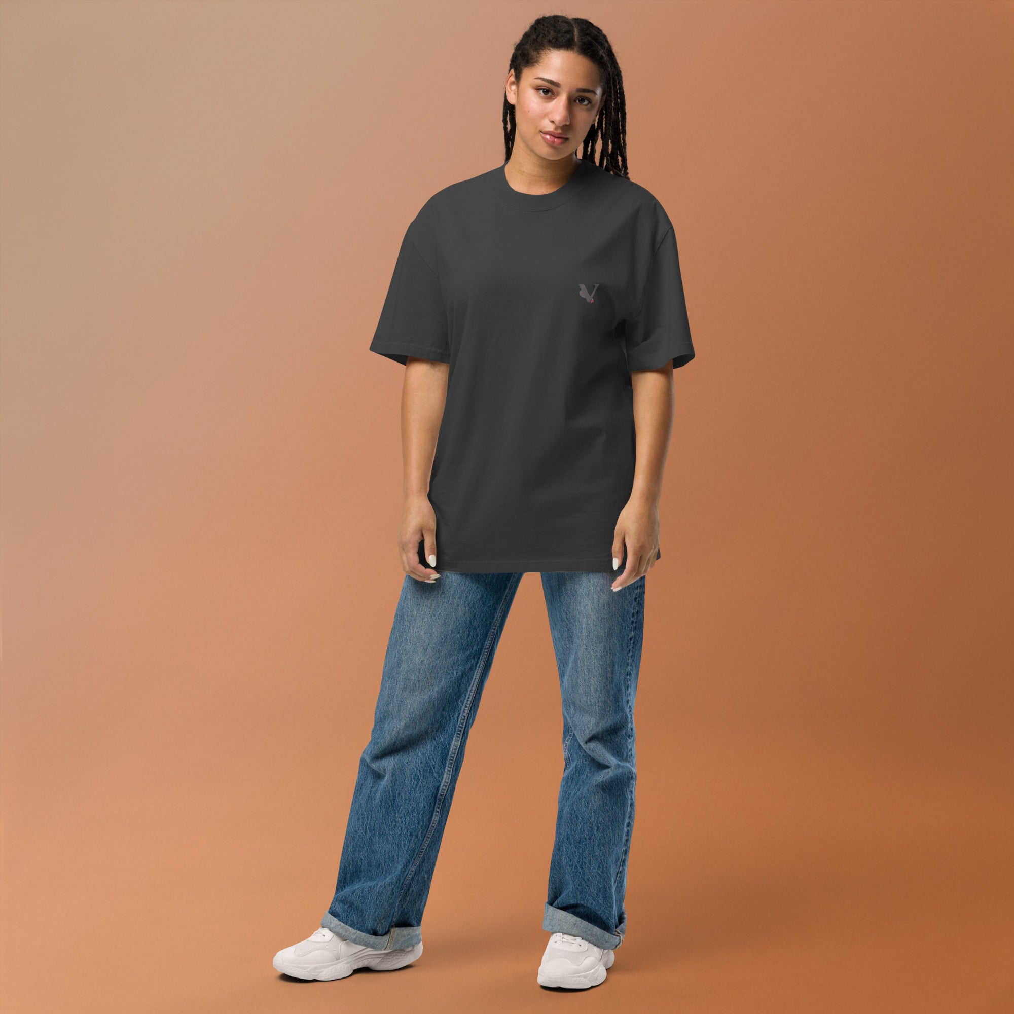 T-shirt over size noir, avec design dragon, Japon