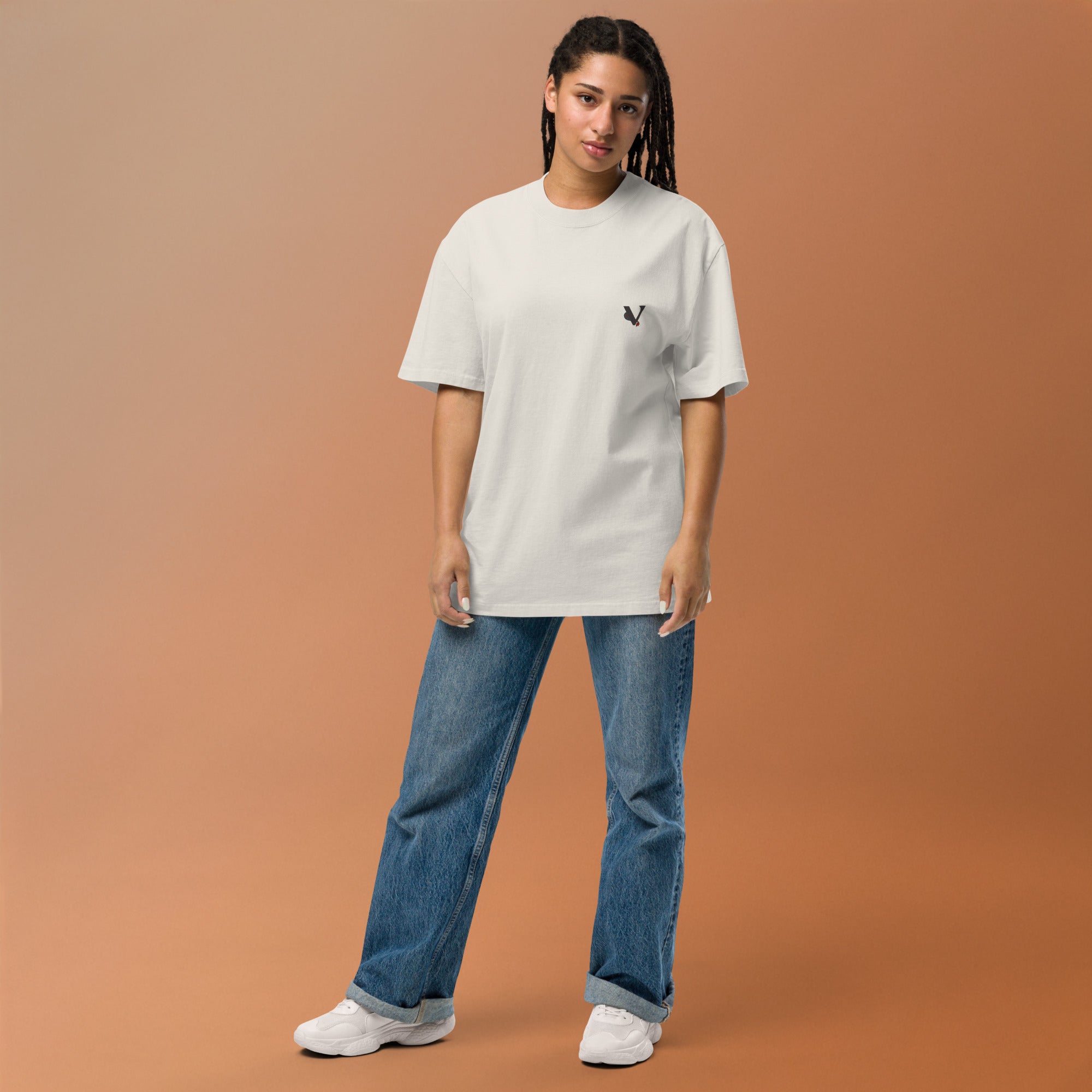 T-shirt over size blanc craie, avec design dragon, Japon