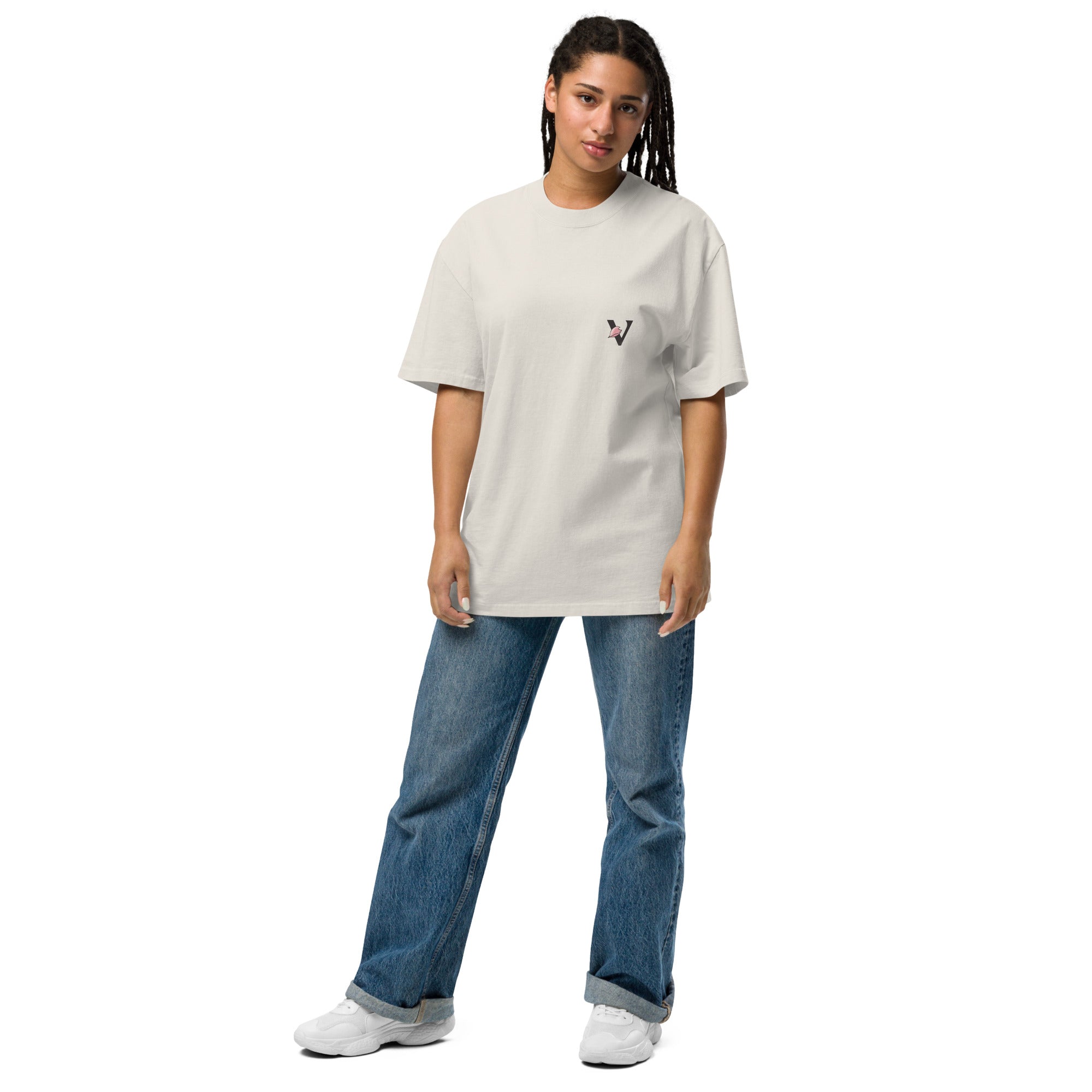 T-shirt over size blanc craie, avec design Koi, Japon
