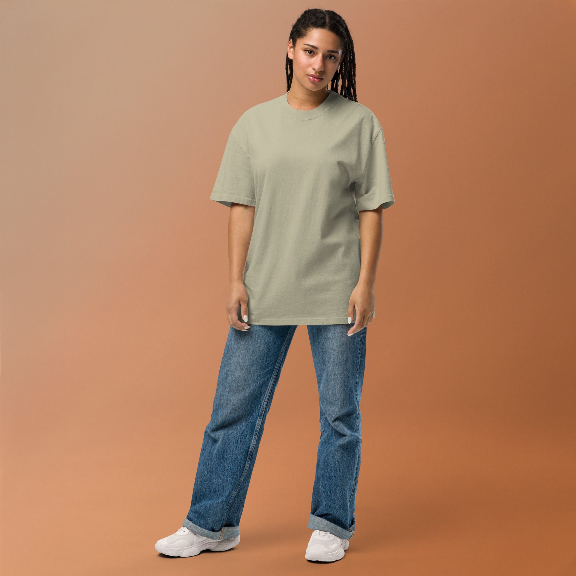 T-shirt over size vert eucalyptus avec design oni samouraï, Japon