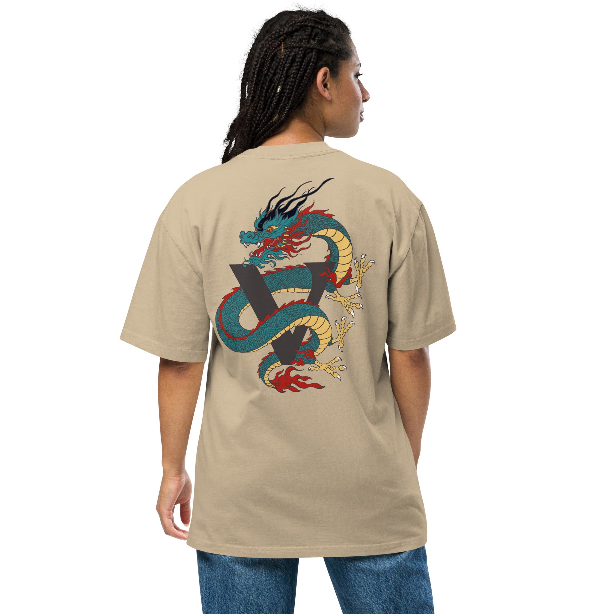 T-shirt over size sable, avec design dragon, Japon