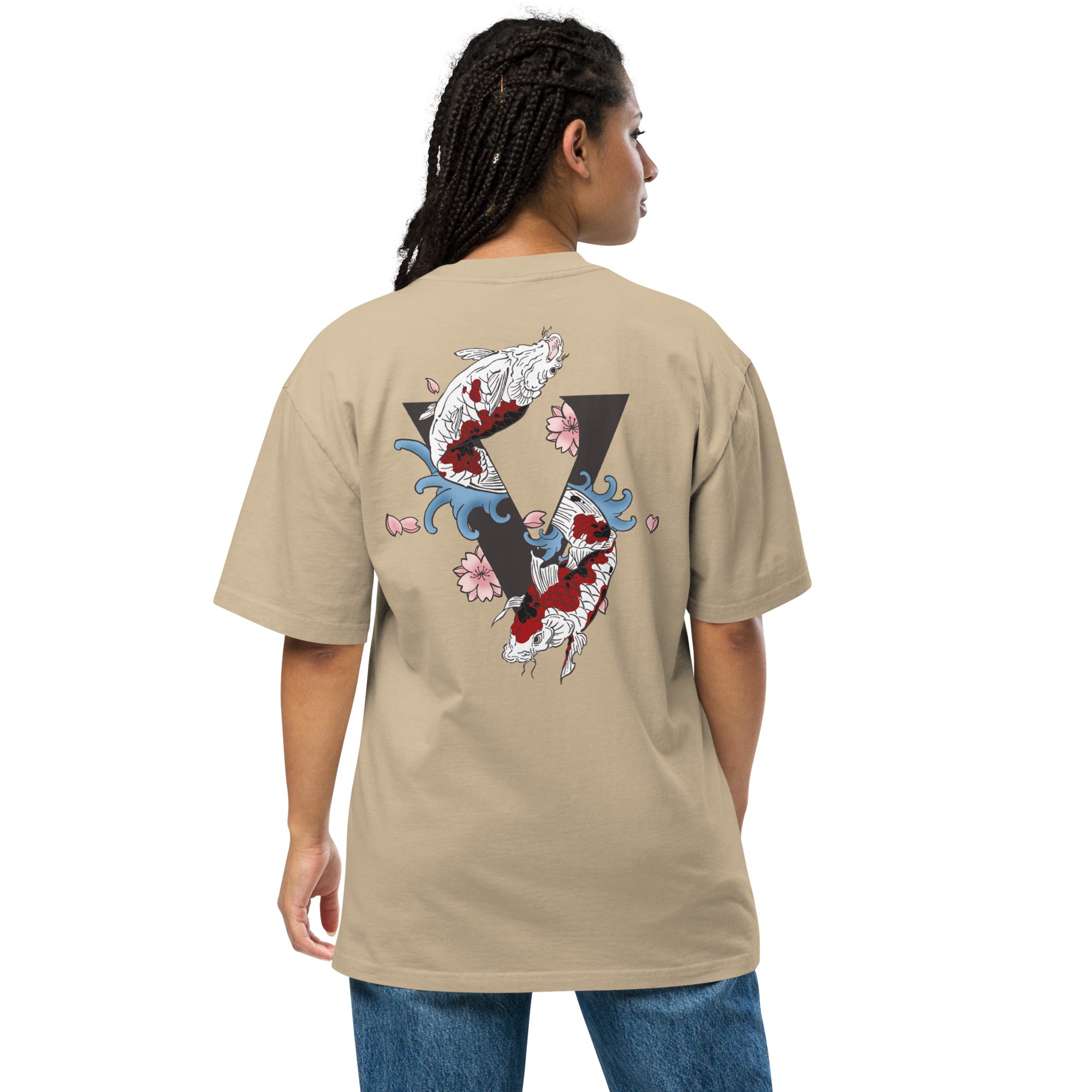 T-shirt over size sable avec design Koi, Japon