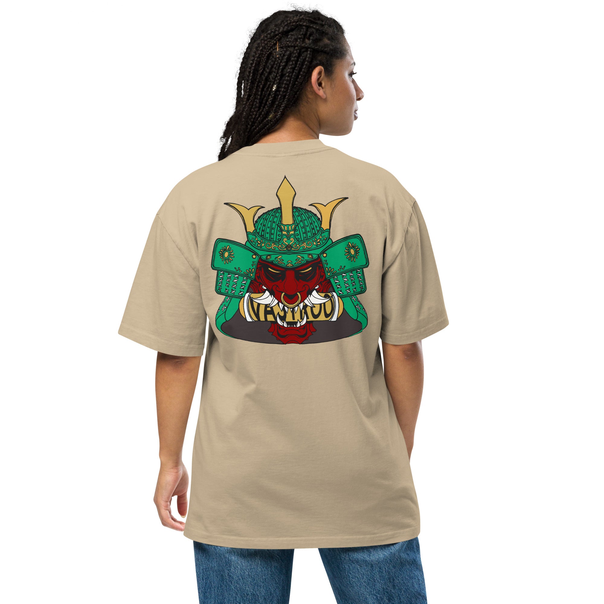 T-shirt over size sable avec design oni samouraï, Japon