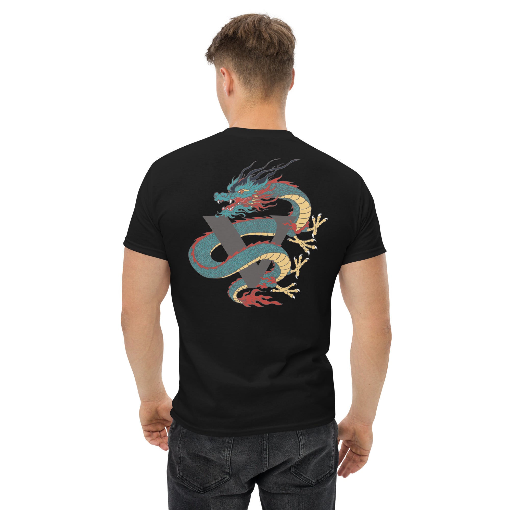T-shirt noir, coupe standard unisexe, design dragon Japon