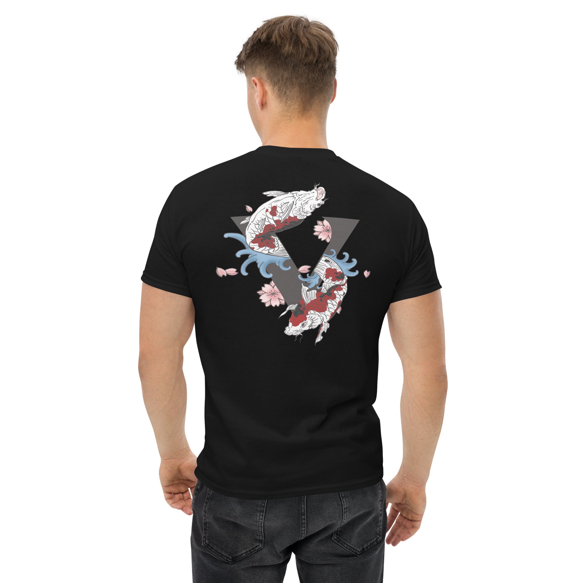T-shirt noir, coupe standard unisexe, design koï Japon