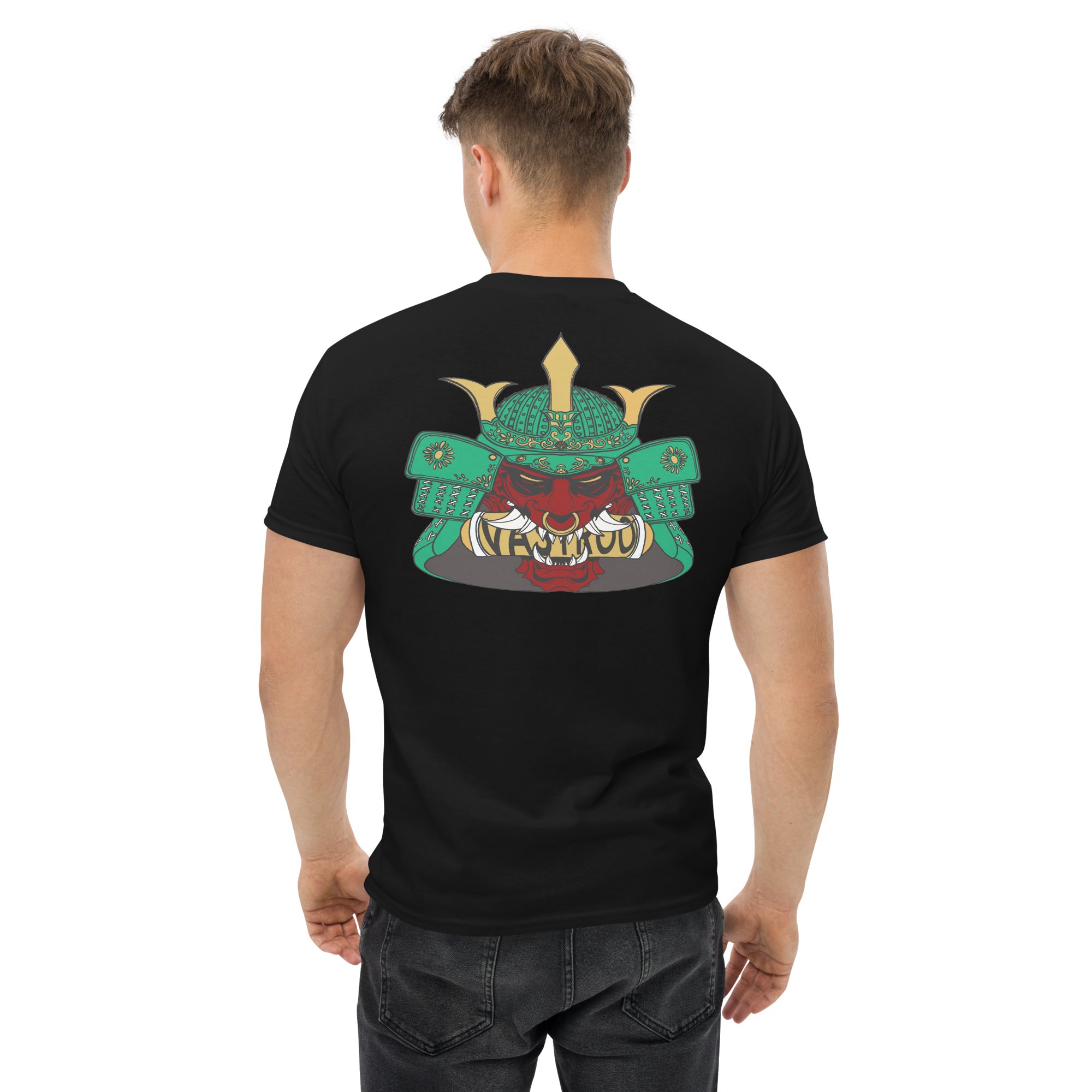 T-shirt noir, coupe standard unisexe, design oni samouraï Japon