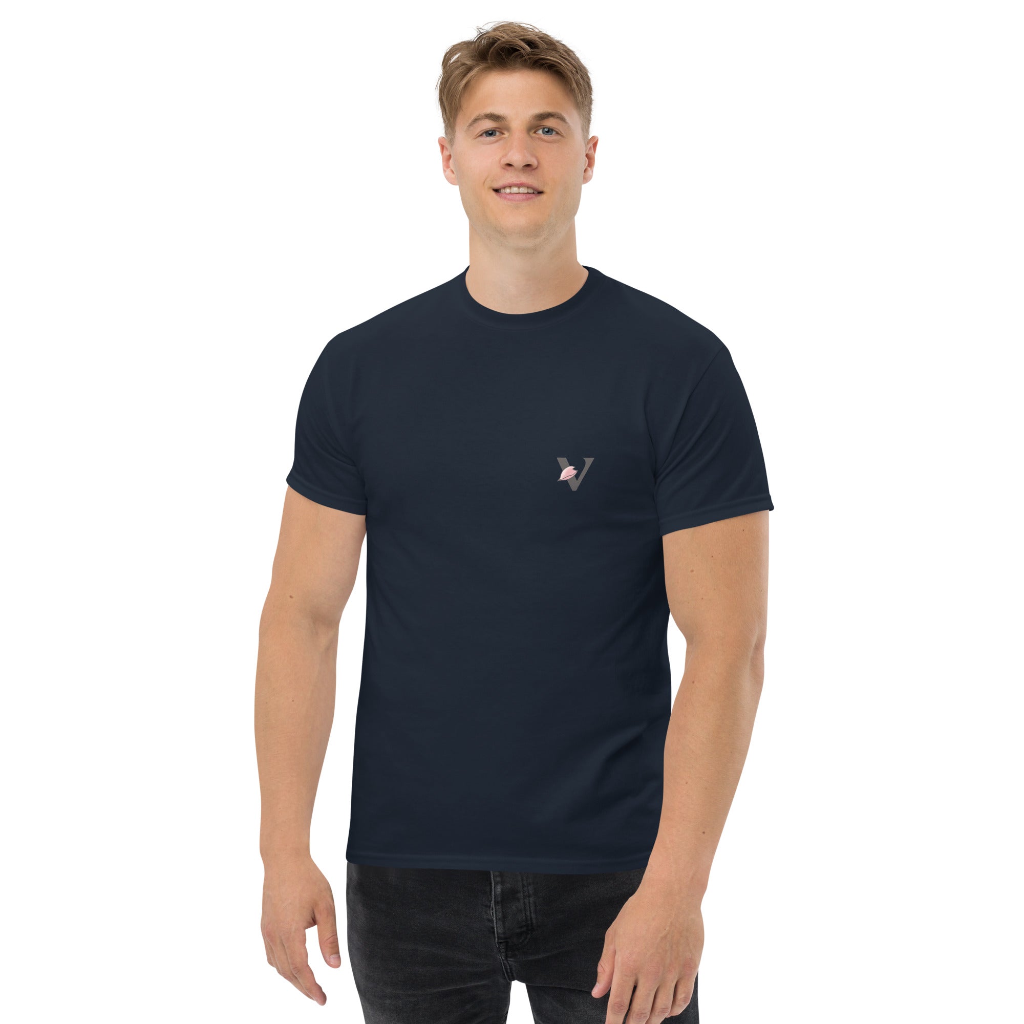 T-shirt bleu marine, coupe standard unisexe, design koï Japon