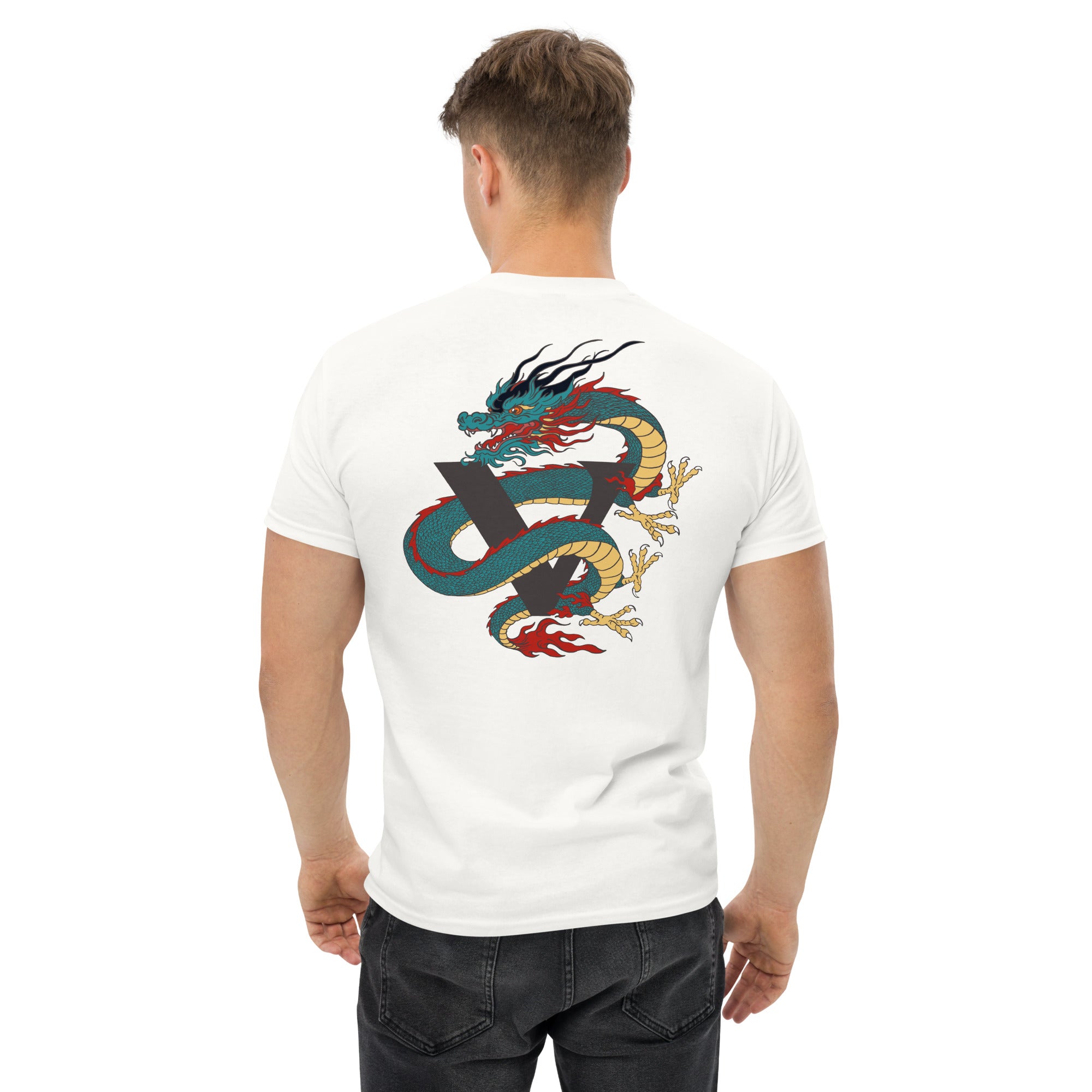 T-shirt blanc, coupe standard unisexe, design dragon Japon