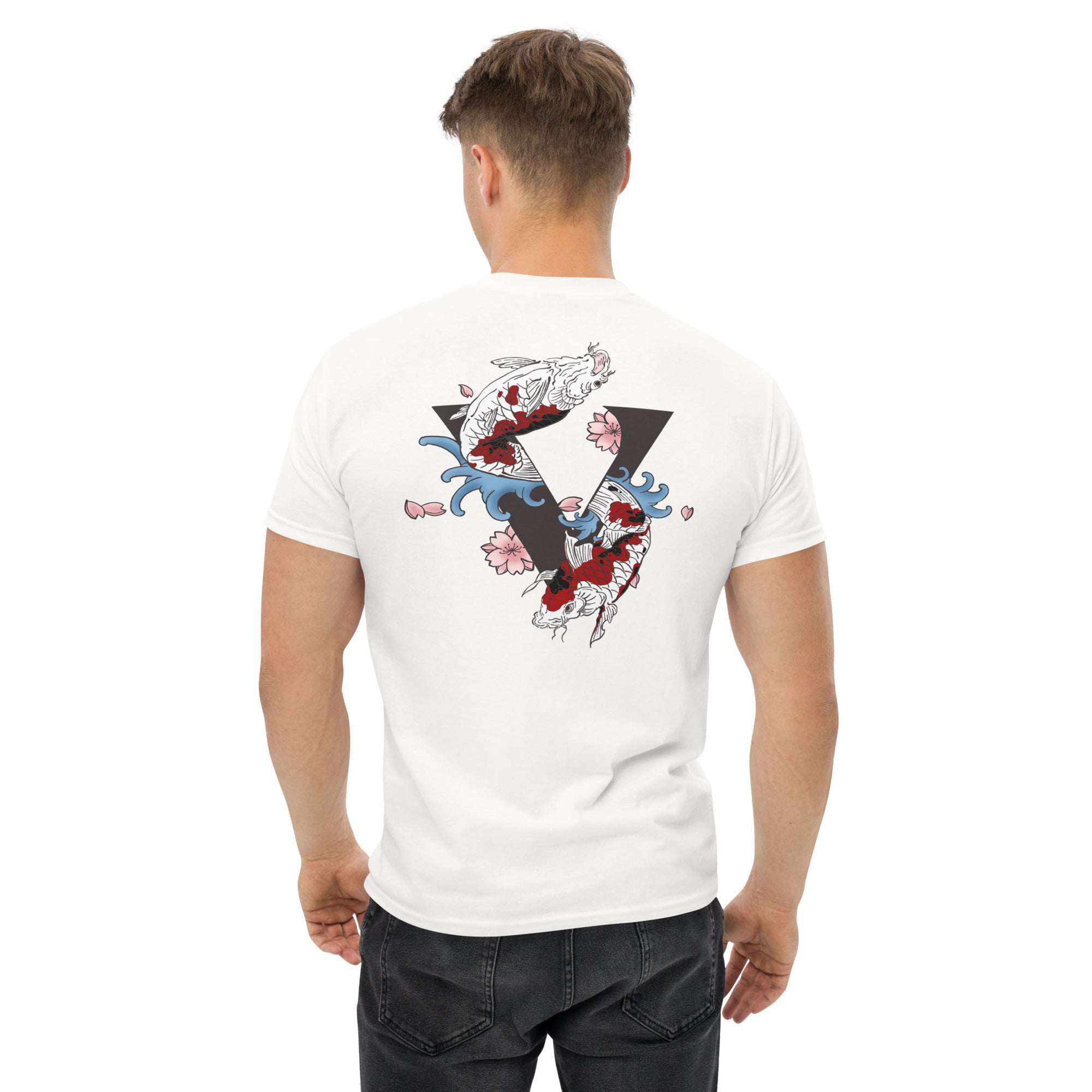 T-shirt blanc, coupe standard unisexe, design koï Japon