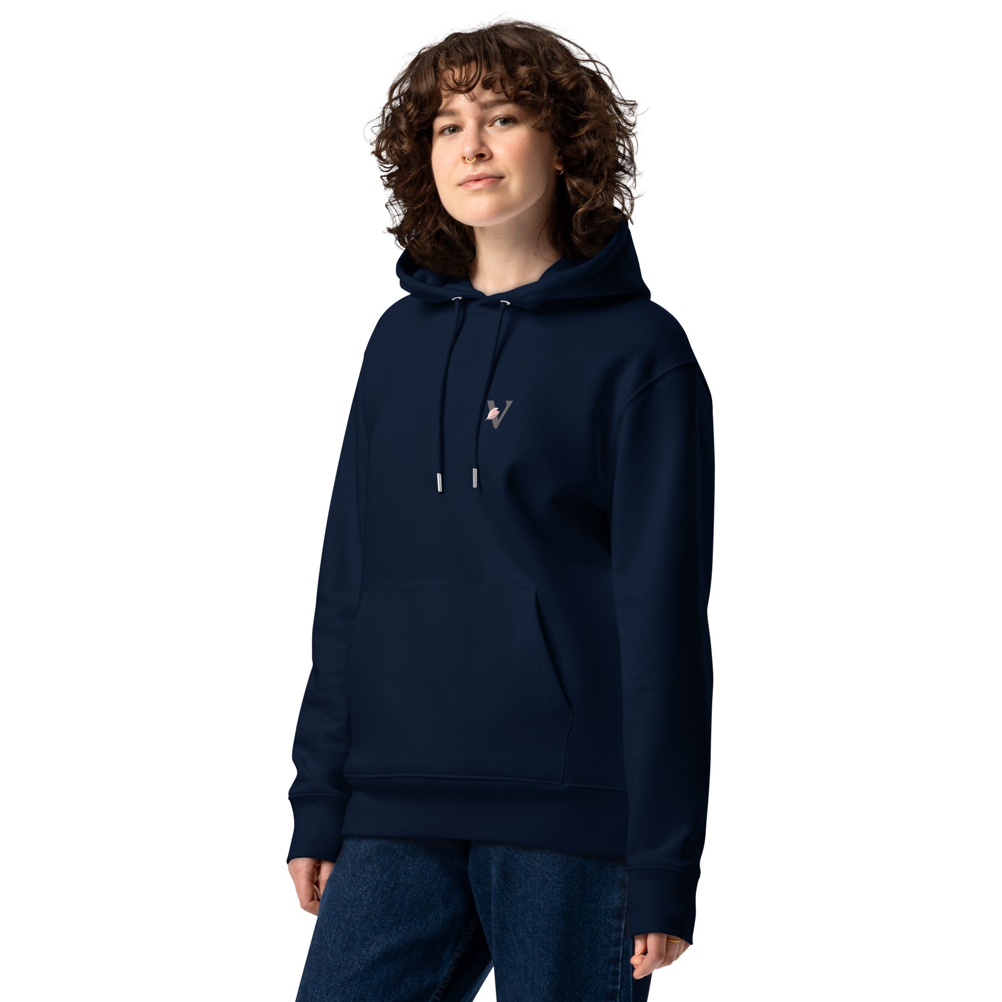 Sweat à capuche bleu marine épais avec poche, kangourou, finition, premium design koi japonais
