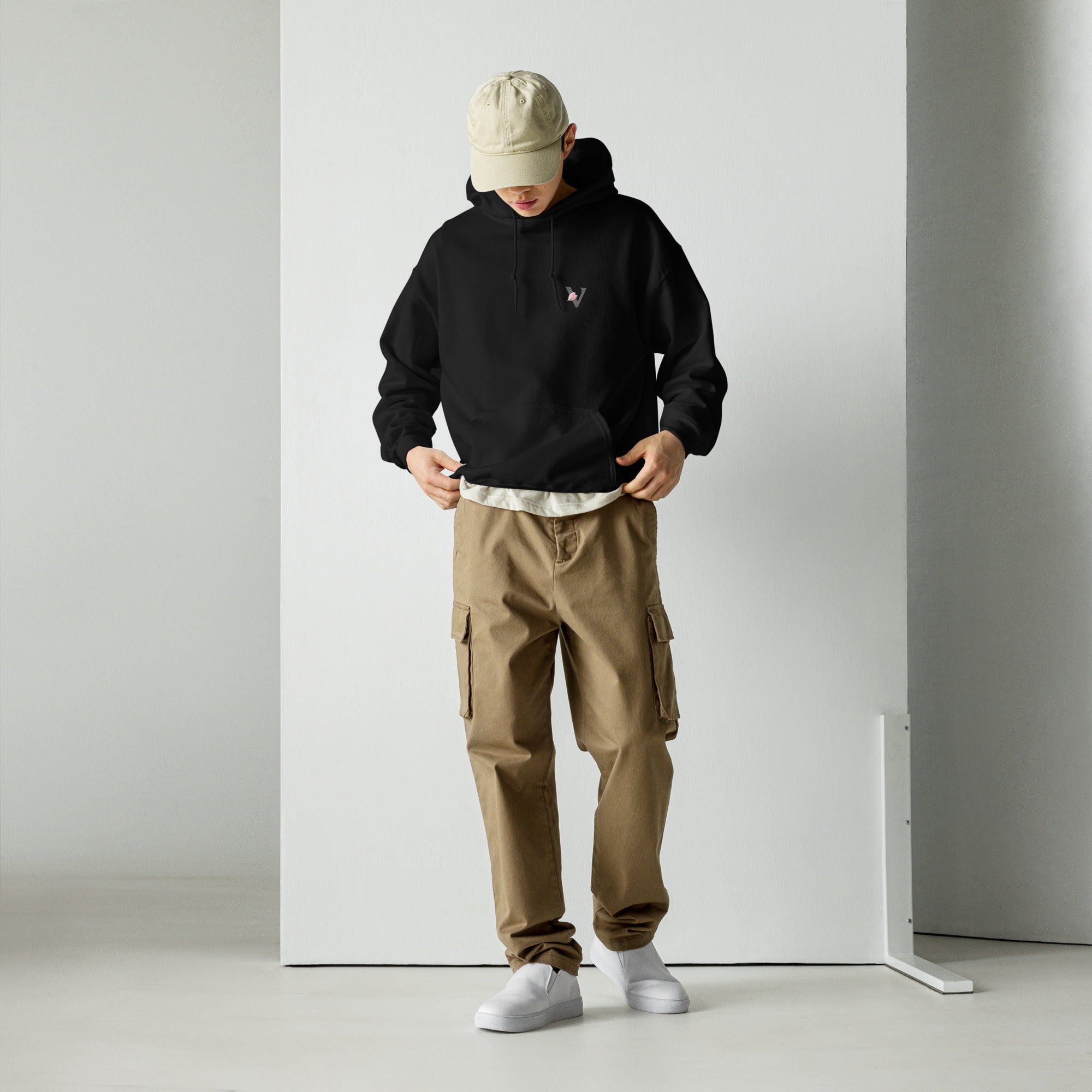 Sweat, à capuche noir d’hiver avec poche, kangourou design, Koi, japonais