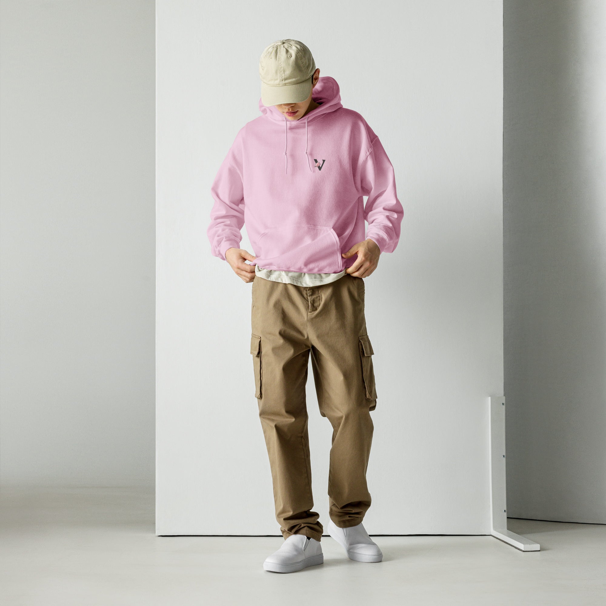 Sweat, à capuche rose pale d’hiver avec poche, kangourou design, Koi, japonais