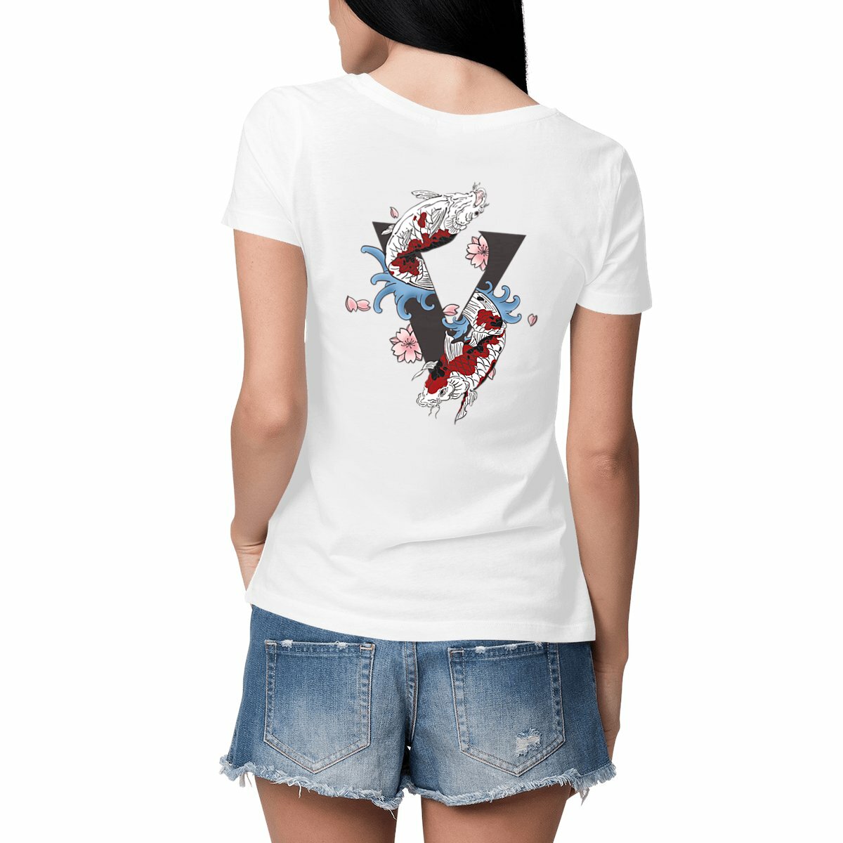T-shirt blanc, femme, made in France, design Koi japonais