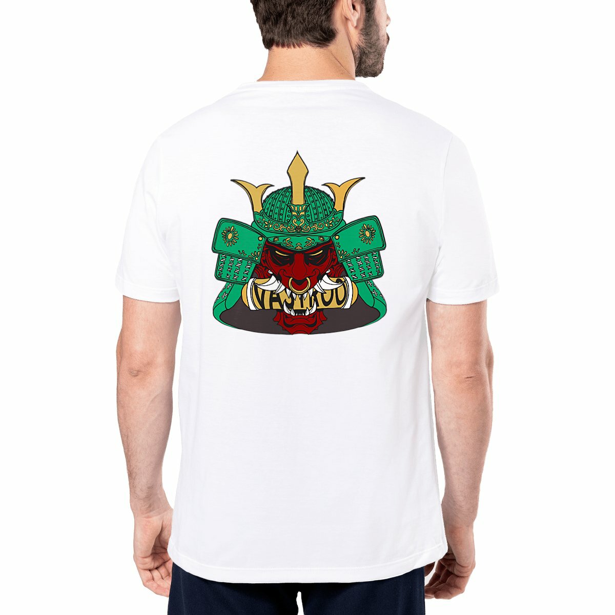T-shirt blanc, homme, made in France, design oni samouraï japonais