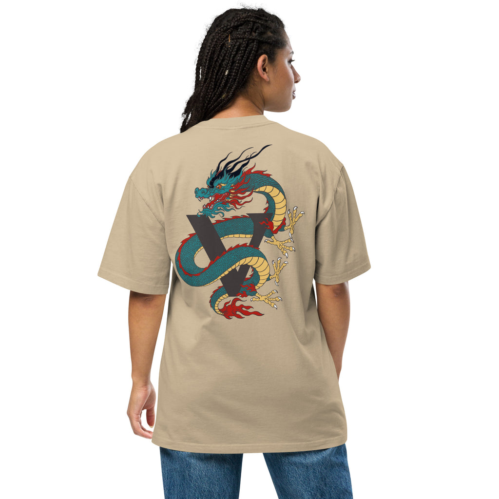T-shirt over size sable, avec design dragon, Japon
