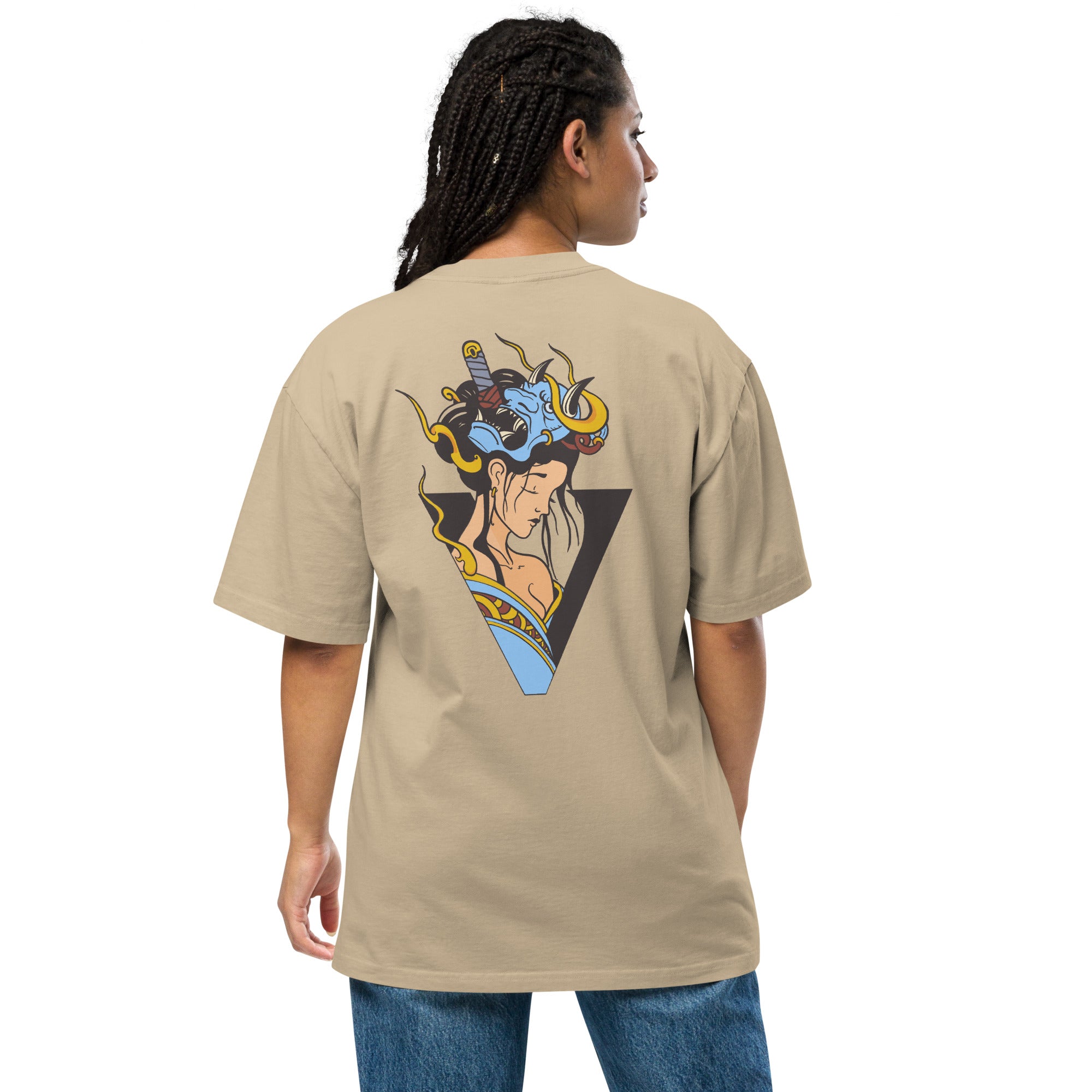 T-shirt oversize sable, design geisha japonais 