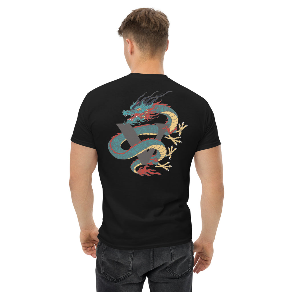 T-shirt noir, coupe standard unisexe, design dragon Japon