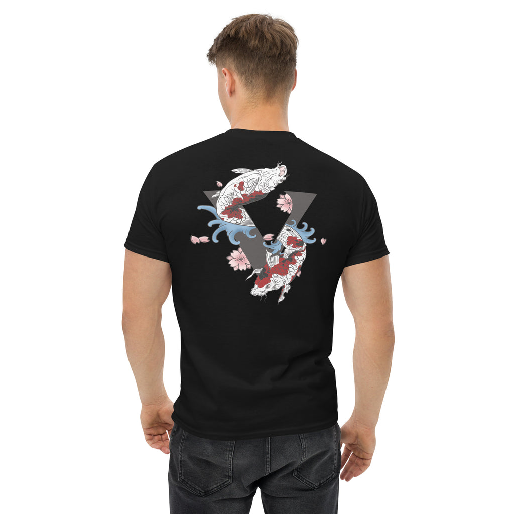 T-shirt noir, coupe standard unisexe, design koï Japon