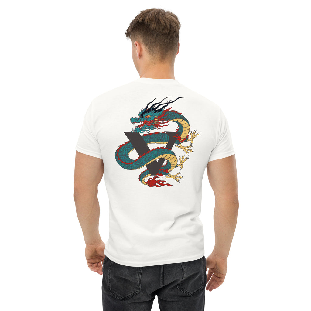 T-shirt blanc, coupe standard unisexe, design dragon Japon