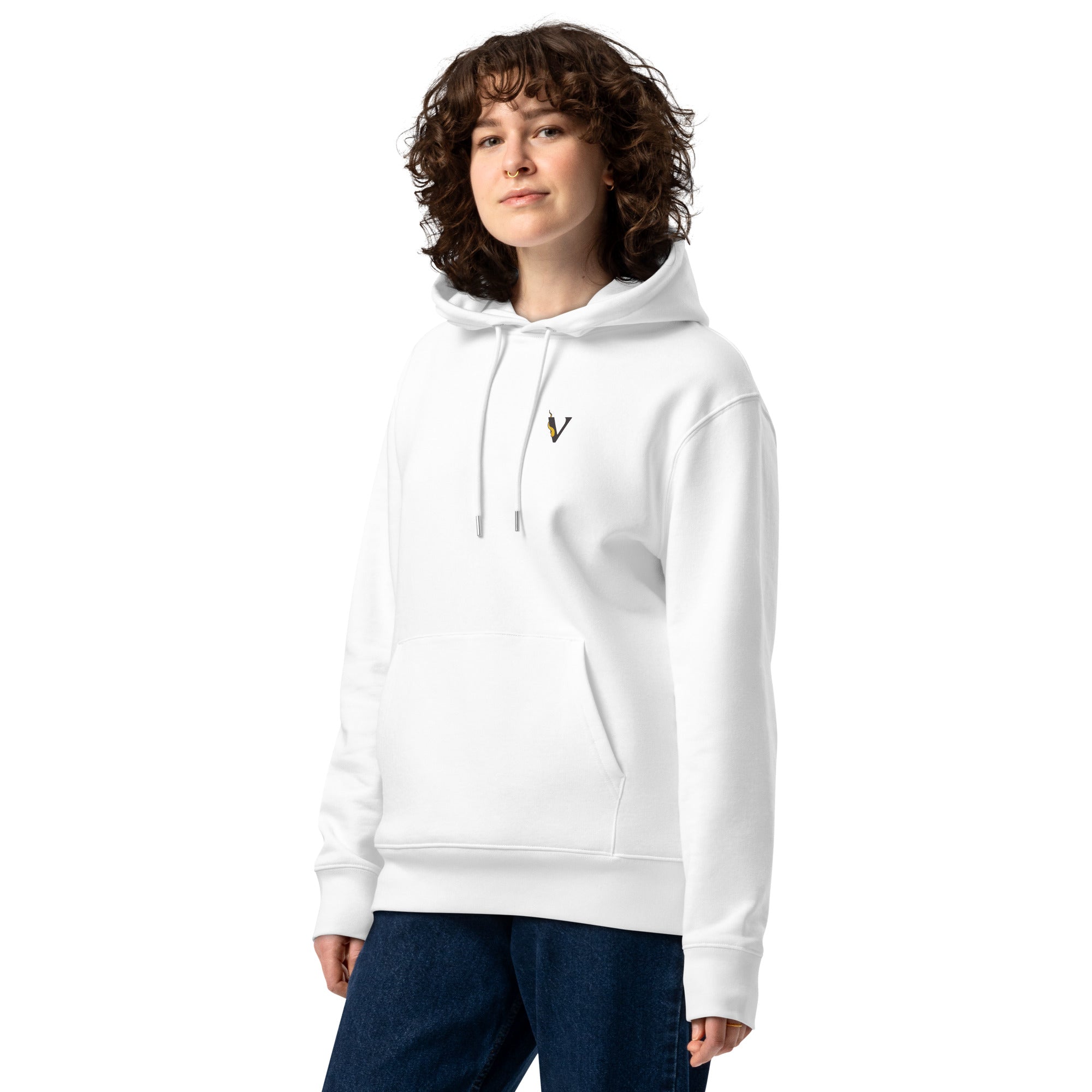 Sweat à capuche blanc écologique épais avec poche kangourou finition premium design geisha japonais 